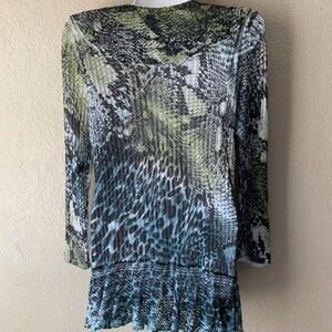 Women's Mixed Print Long Sleeve Top in Green and Blue